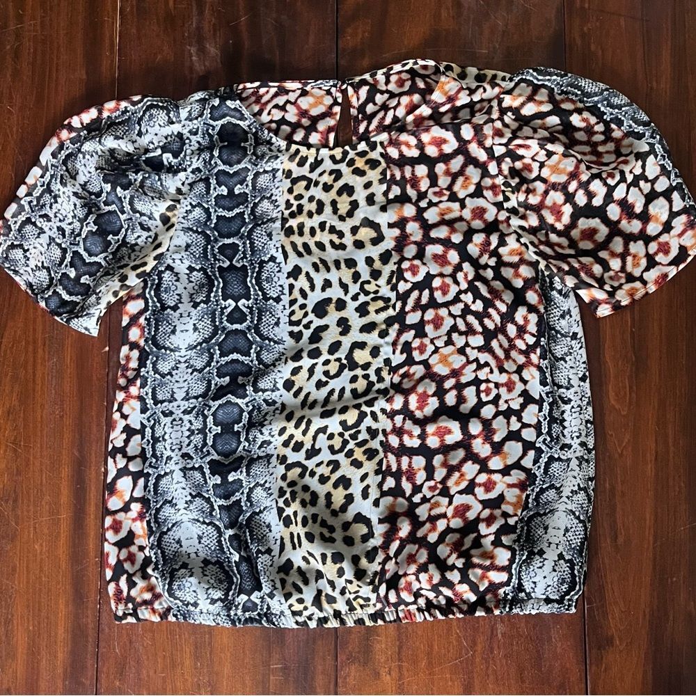 Express Mixed Animal Print Sheer Layered Blouse Women’s M